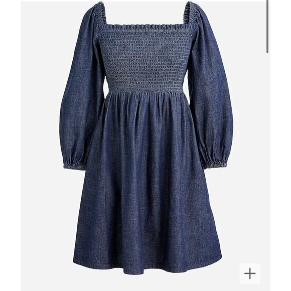 JCREW Smocked puff-sleeve dress in chambray - Picture 1 of 5